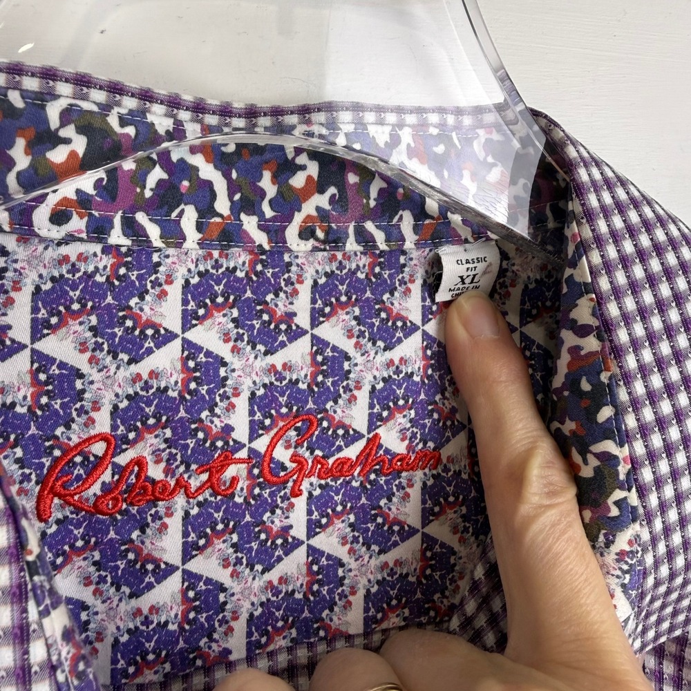 Robert Graham Men XL Classic Egyptian Cotton Button Down FLIP CUFF PURPLE CHECK - Picture 4 of 11